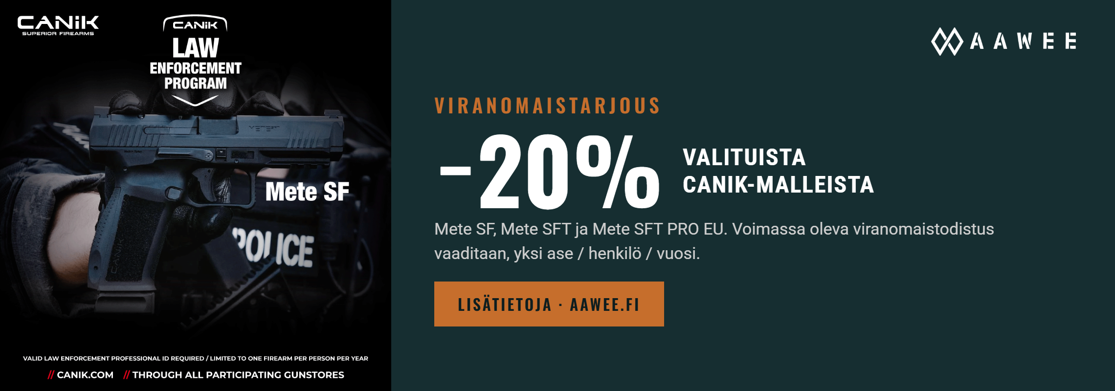 Canik Law Enforcement Program: 20 % alennus valituista Canik-malleista viranomaisille