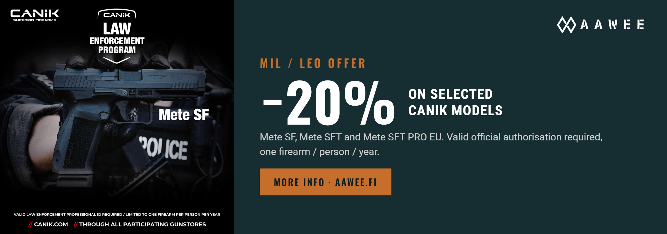 Canik Law Enforcement Program: 20% off selected Canik models for authorised professionals