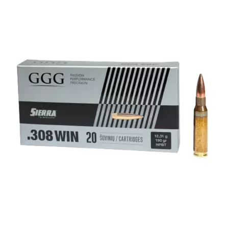 308 Win GGG 190gr Sierra HPBT 20kpl kiväärinpatruuna - 308 Win. -kiväärinpatruunat - 125540 - 1