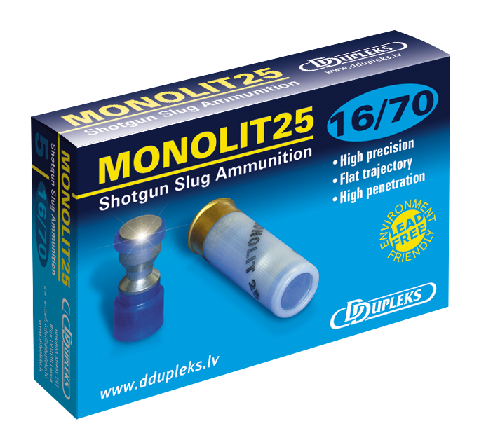 16/70 MONOLIT 25g DDupleks 5kpl Terästäyteinen - Haulikon täyteiset patruunat eli slugit - 116020 - 1