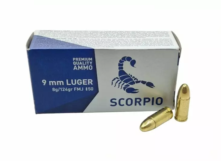Scorpio 9x19 124 gr FMJ - 9x19 mm pistoolin patruunat - V00015-50 - 10