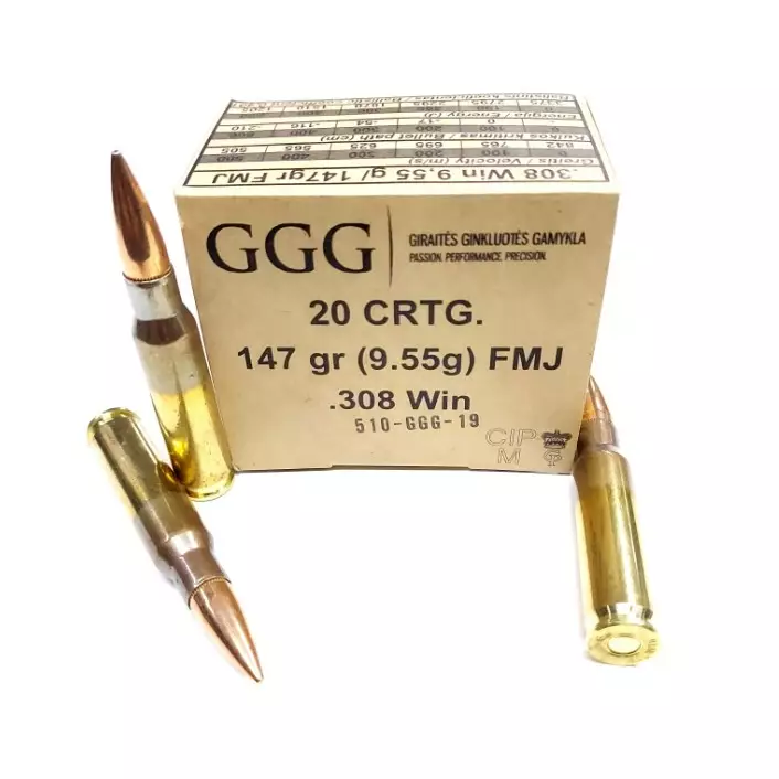 GGG .308Win 147gr FMJ kiväärinpatruuna - 308 Win. -kiväärinpatruunat - 125520 - 1