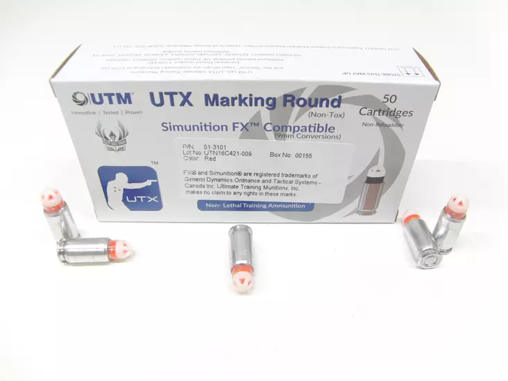 UTM 9mm Luger UTX MMR FX pistoolin harjoituspatruuna 50kpl - Non-lethal, paukku, pistooli - 01-3101 - 1