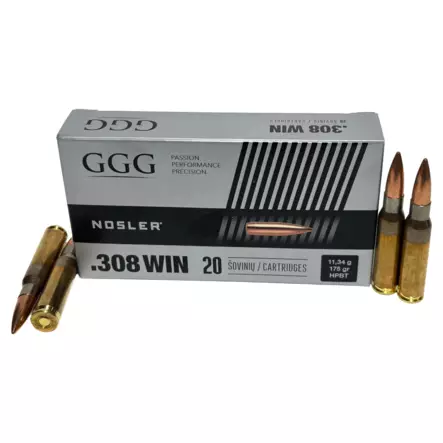 308 Win GGG 175gr Nosler HPBT 20kpl kiväärinpatruuna - 308 Win. -kiväärinpatruunat - 125532 - 1
