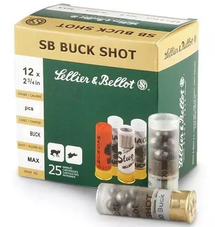 Sellier & Bellot 12/70 36g Buck Shot haulikonpatruuna 25kpl - Haulikon buckshot patruunat, yli 4mm - SBS45 - 1