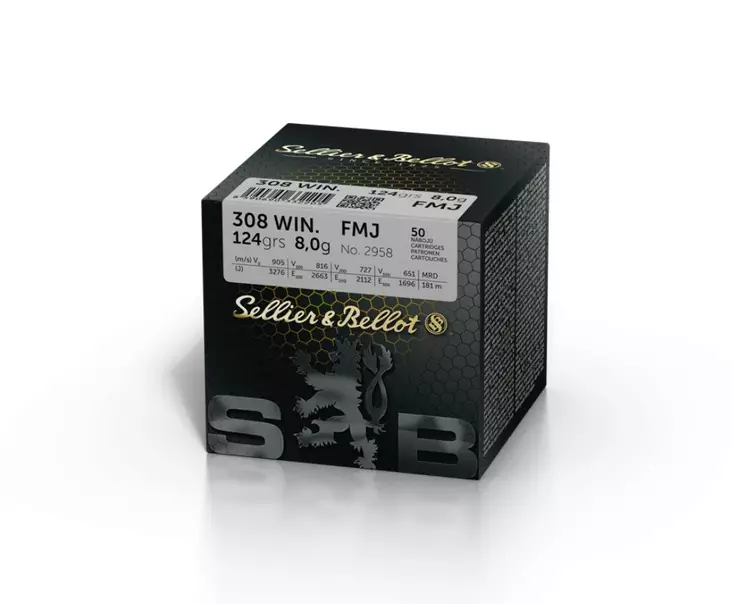 308 Win Sellier & Bellot 8,0g FMJ 50kpl - 308 Win. -kiväärinpatruunat - V340802 - 2