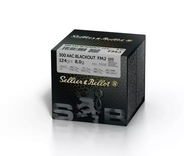 300 AAC Blackout Sellier & Bellot FMJ 8,0g - 300 Blackout -kiväärinpatruunat - V345072 - 2