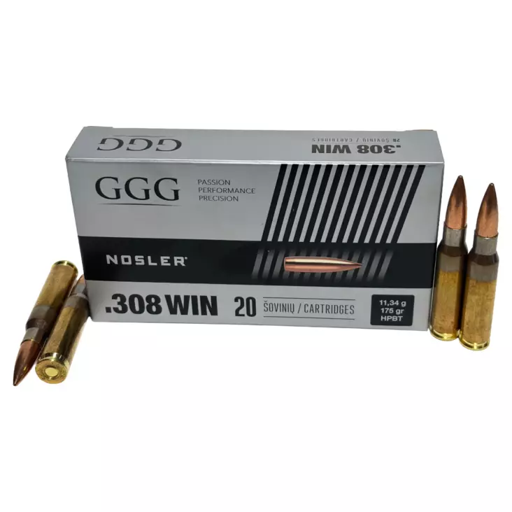 308 Win GGG 175gr Nosler HPBT 20kpl kiväärinpatruuna - 308 Win. -kiväärinpatruunat - 125532 - 1
