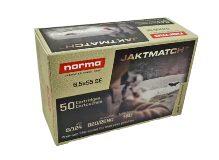 6,5x55 NORMA Jaktmatch 8g/124gr 50kpl - 6,5x55 SE -kiväärinpatruunat - 7393923331669 - 4