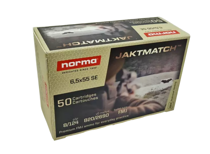 6,5x55 NORMA Jaktmatch 8g/124gr 50kpl - 6,5x55 SE -kiväärinpatruunat - 7393923331669 - 4