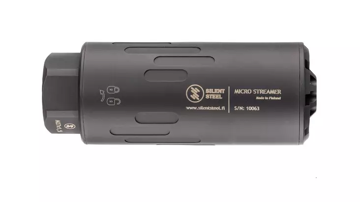 Silent Steel Micro Streamer 5,56/7,62/9mm BLACK QD äänenvaimennin - Kiväärin läpipuhaltavat vaimentimet - MST556B-SS-QD - 1