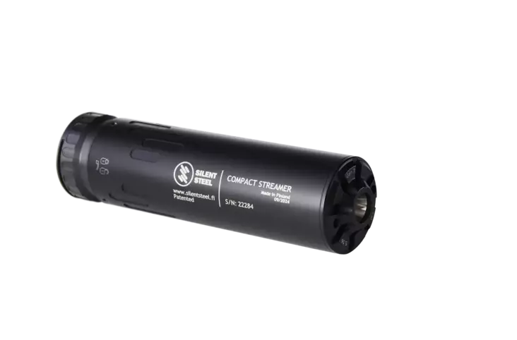 Silent Steel Compact Streamer 5,56/7,62/9mm musta QDL äänenvaimennin - Kiväärin läpipuhaltavat vaimentimet - CST556B-SS-QDL - 1