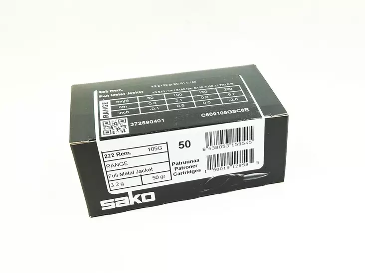 222 Rem SAKO Range 3.2g FMJ 50pcs - 222 Rem. -rifle cartridges - C609105GSC6R - 5