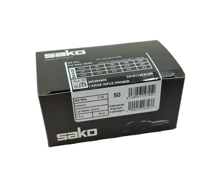 243 Win SAKO Range FMJ 5,8g - 243 Win. -kiväärinpatruunat - C615114ESC6R - 4